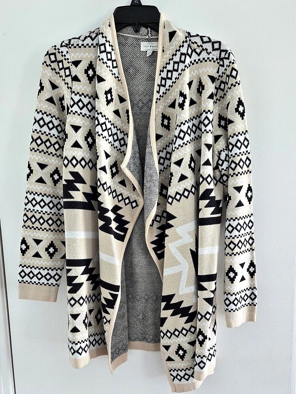 Lucky Brand Geometric Cardigan in Cream & Black